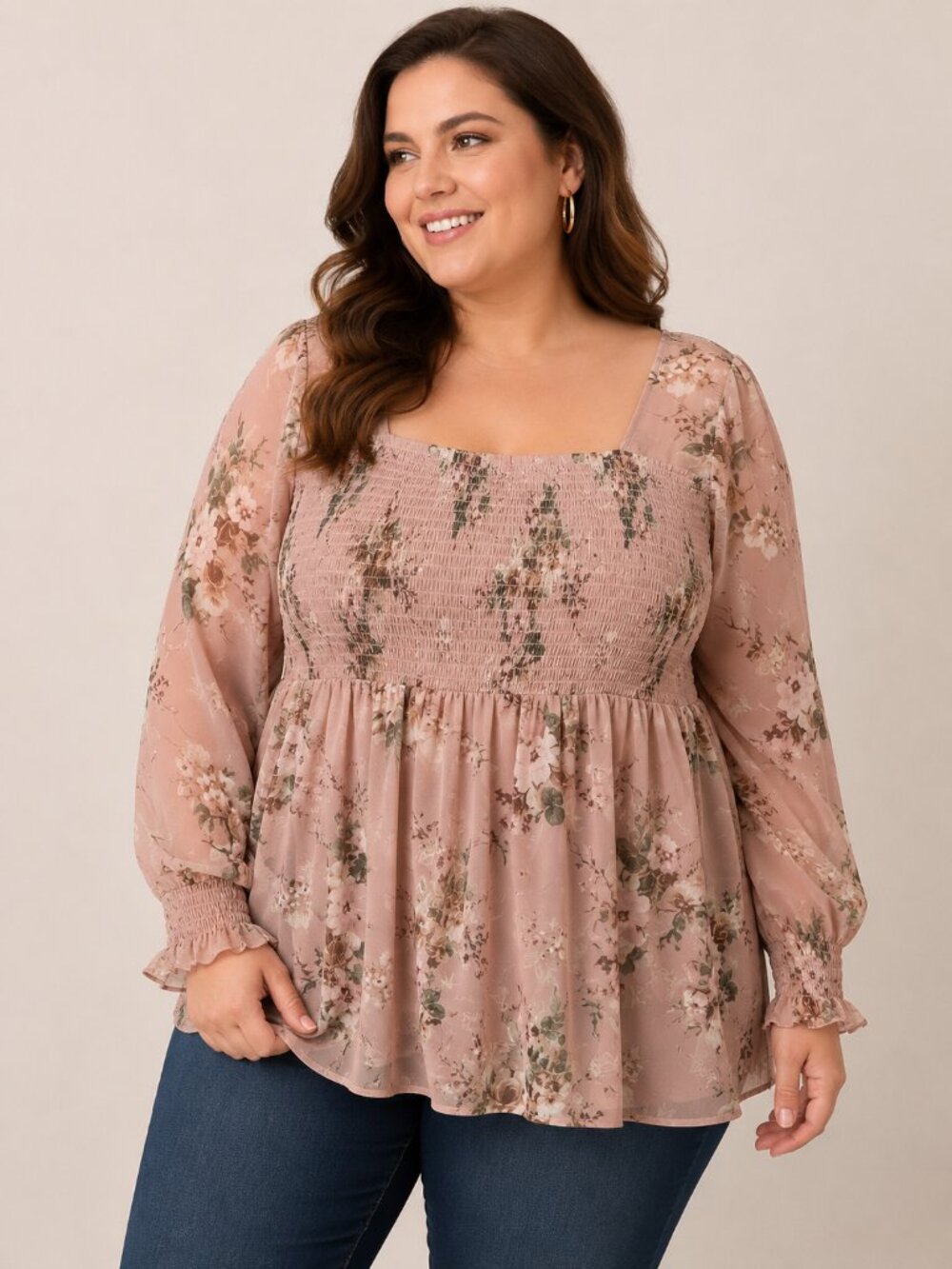 Torrid Pink Floral Smocked Blouse Size 1 NWOT Square Neck Peasant Cottagecore